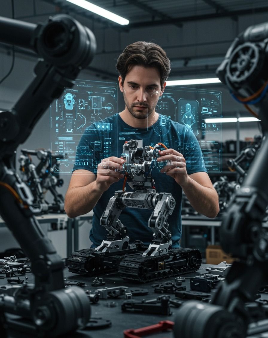 Close-up of construction blueprint with tools like drill and screws on a wooden table.