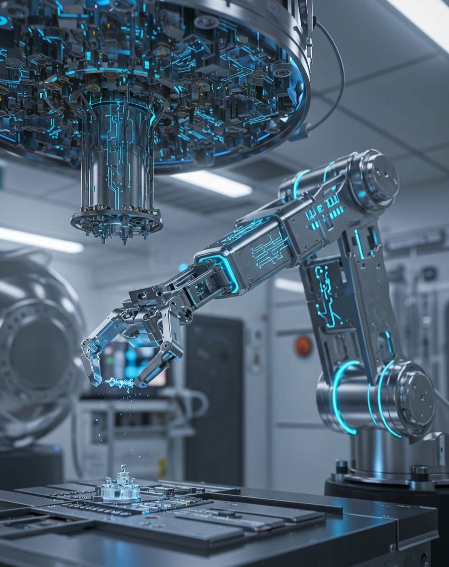 A technician examines a circuit board under a microscope for electronic repair.